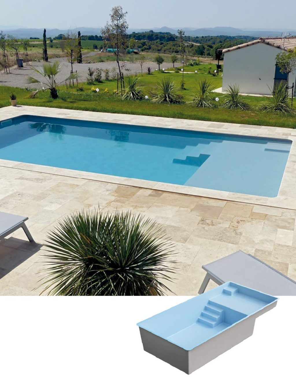 Piscine coque modèle PRADO PLAGE XL de GÉNÉRATION PISCINE